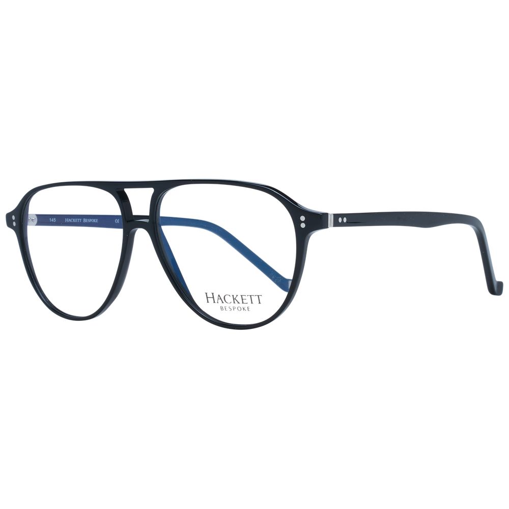 Hackett Black Men Glasses Frame in acetate, full-rim aviator style, with demo lenses, size 54-12-145, includes branded case.