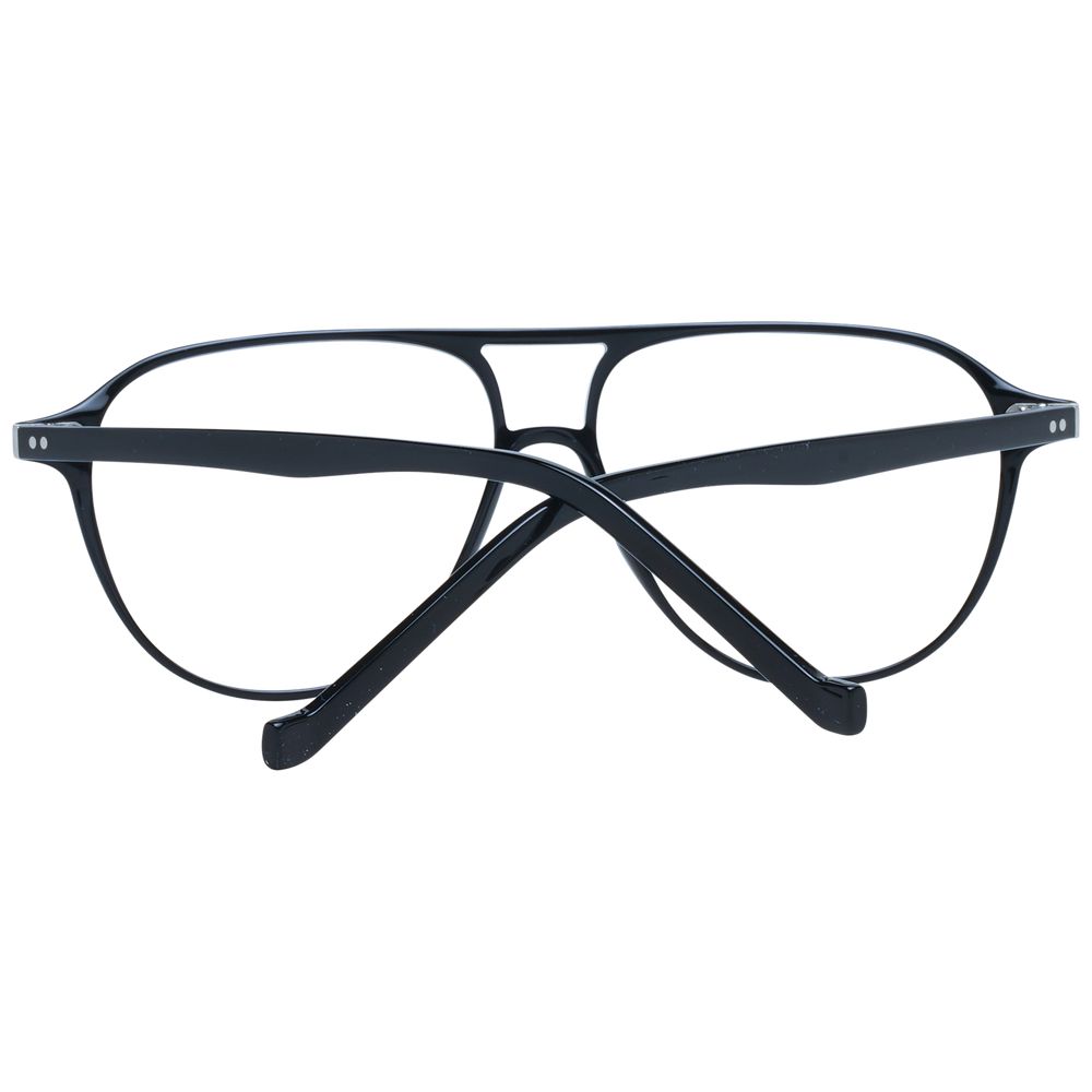 Hackett Black Men Glasses Frame, acetate full-rim aviator with demo plastic lenses, size 54-12-145, includes branded case.