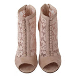 Dolce & Gabbana Beige Lace Suede Peep Toe Ankle Boots Shoes