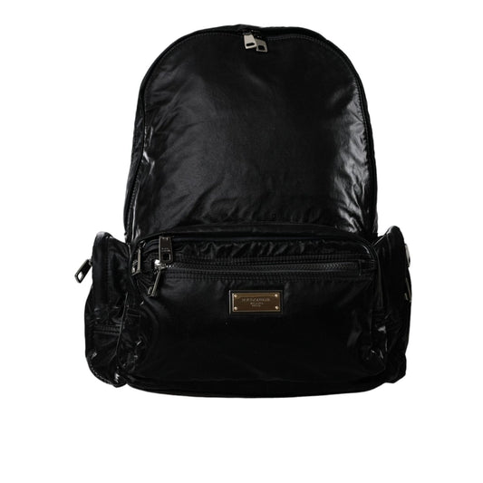 Dolce & Gabbana Black Patent Leather Logo Plaque Backpack Bag BAG1433