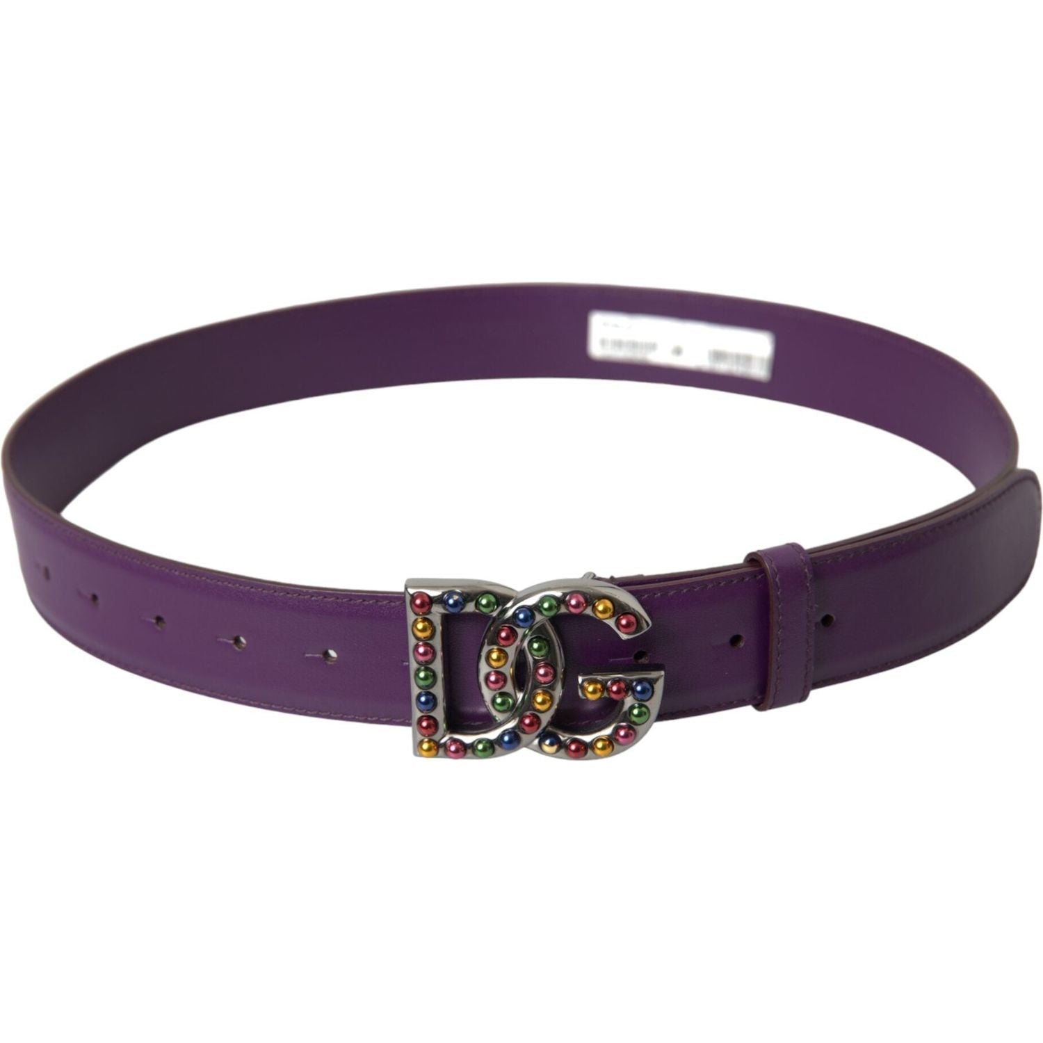 Dolce & Gabbana Purple Leather DG Logo Studs Metal Buckle Belt