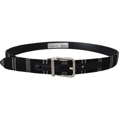 Dolce & Gabbana Black White Cotton Metal Silver Buckle Belt
