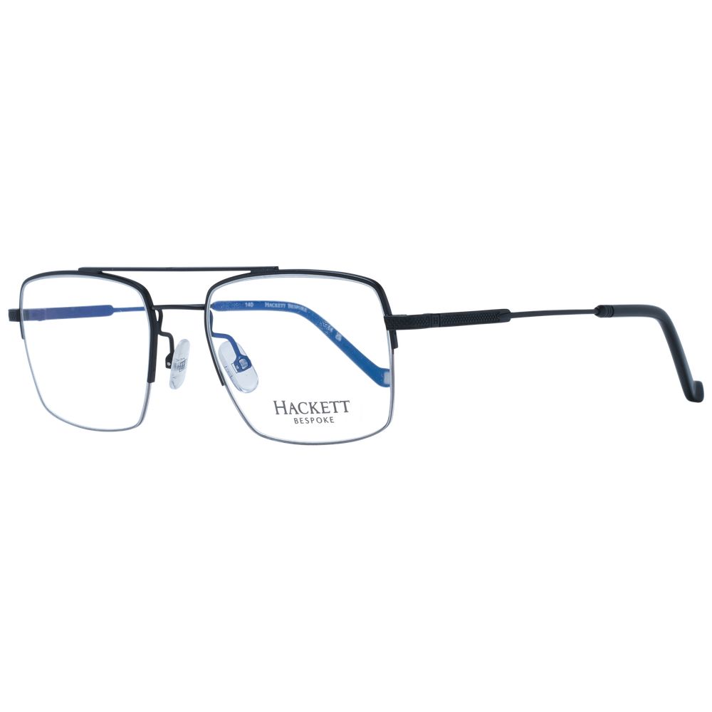 Hackett Black Men Glasses Frame in aviator style with half-rim black stainless steel design. Size 51-18-140, includes branded case.