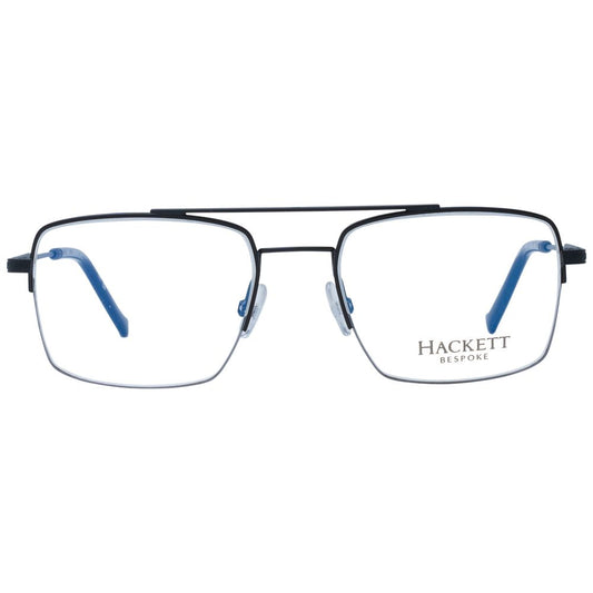 Hackett Black Men Glasses Frame, stainless steel half-rim aviator with demo plastic lenses, includes branded case.