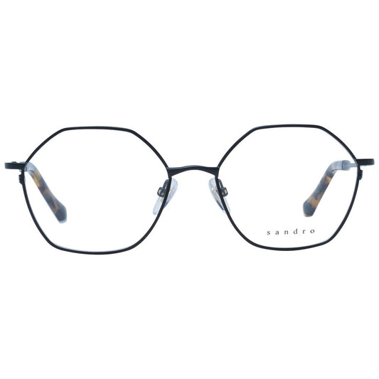 Sandro Black Women Glasses Frame with geometric full-rim design, stainless steel material, and demo lenses. Size 56-17-135.