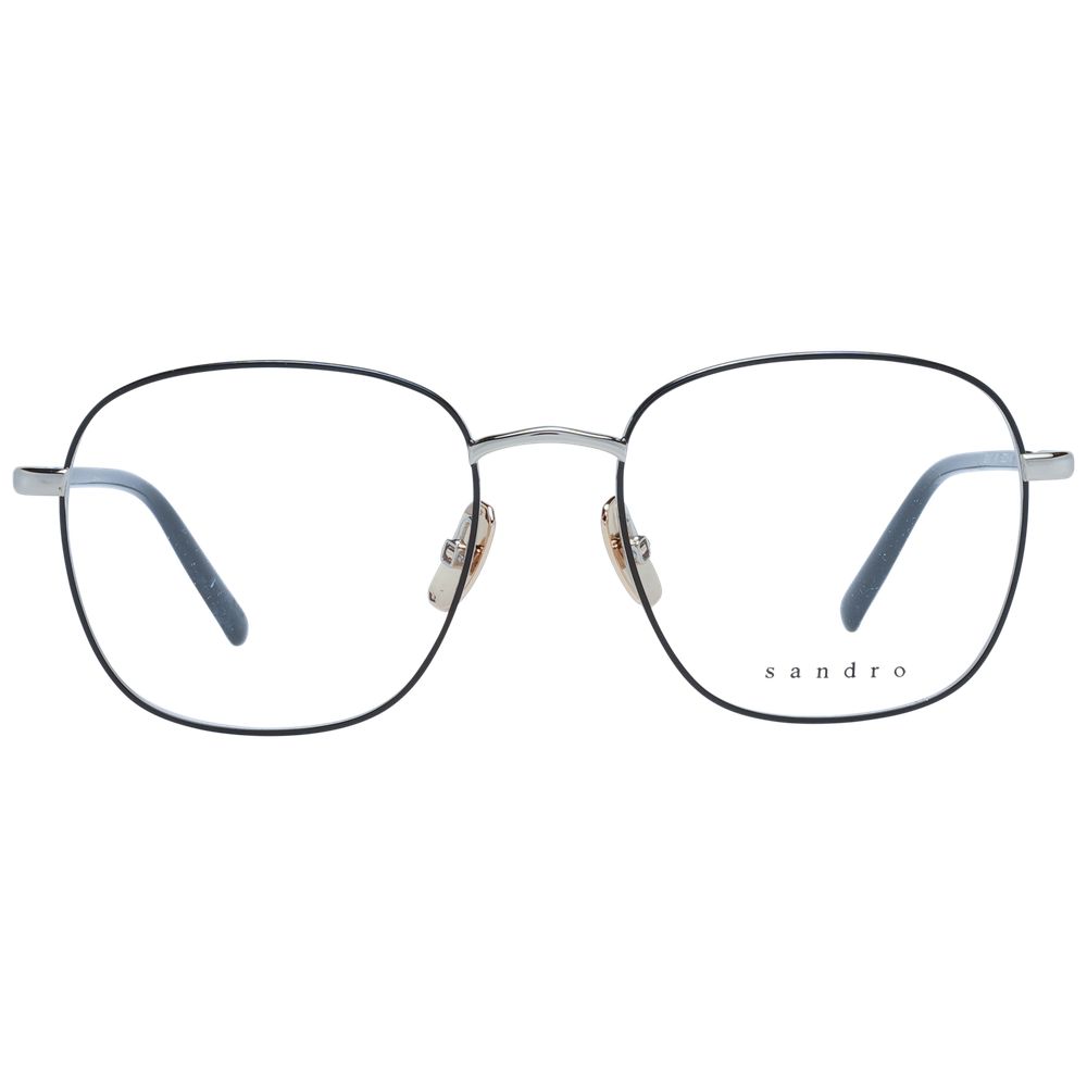 Sandro Black Women Glasses Frame in stainless steel with full-rim square design for women, featuring 52mm demo lenses and branded case.