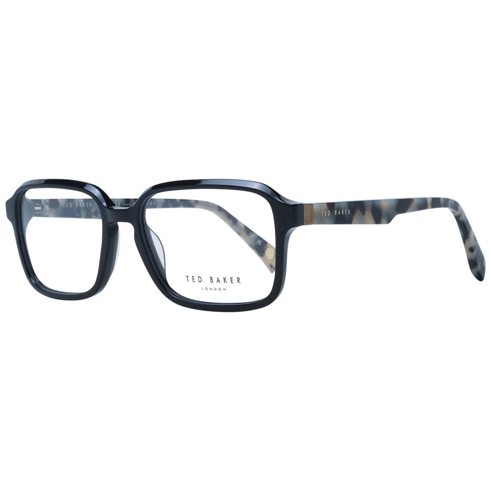 Ted Baker Black Men Glasses Frame with full-rim acetate rectangular design, demo lenses, branded case included.