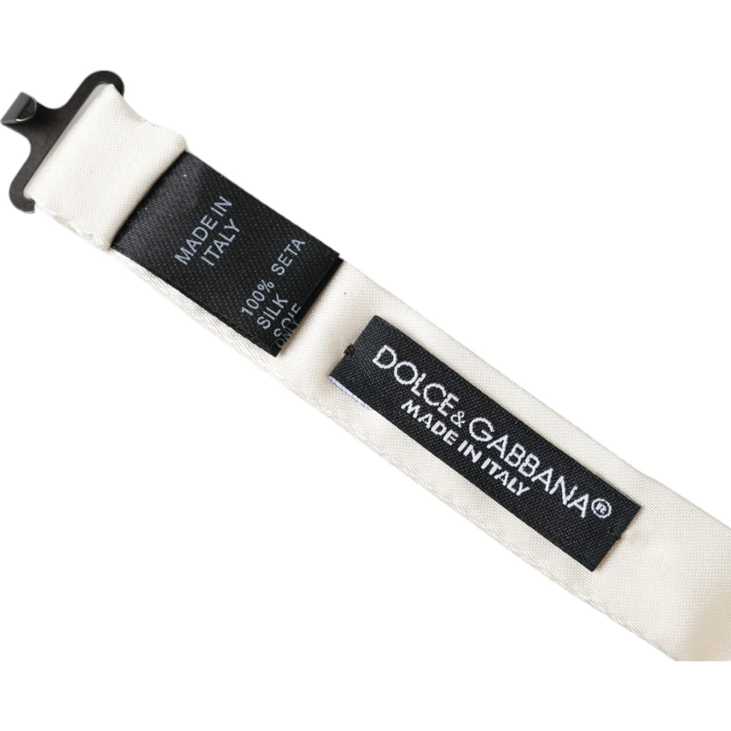 ربطة عنق قابلة للتعديل من دولتشي آند غابانا للرجال من الحرير باللون الأبيض