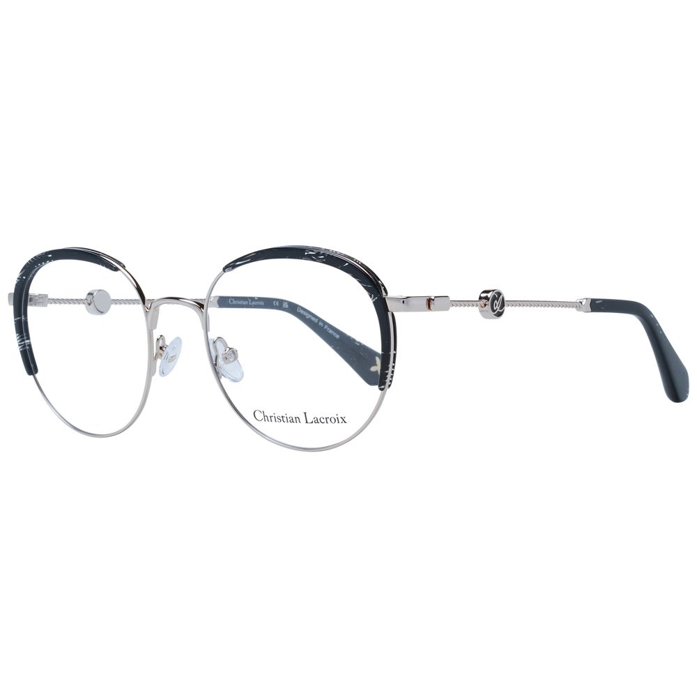Christian Lacroix Black Women Glasses Frame in metal full-rim round style with demo lenses, includes branded case.