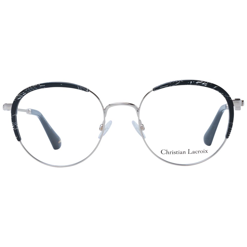 Christian Lacroix Black Women Glasses Frame, black metal full-rim round style with demo lenses.