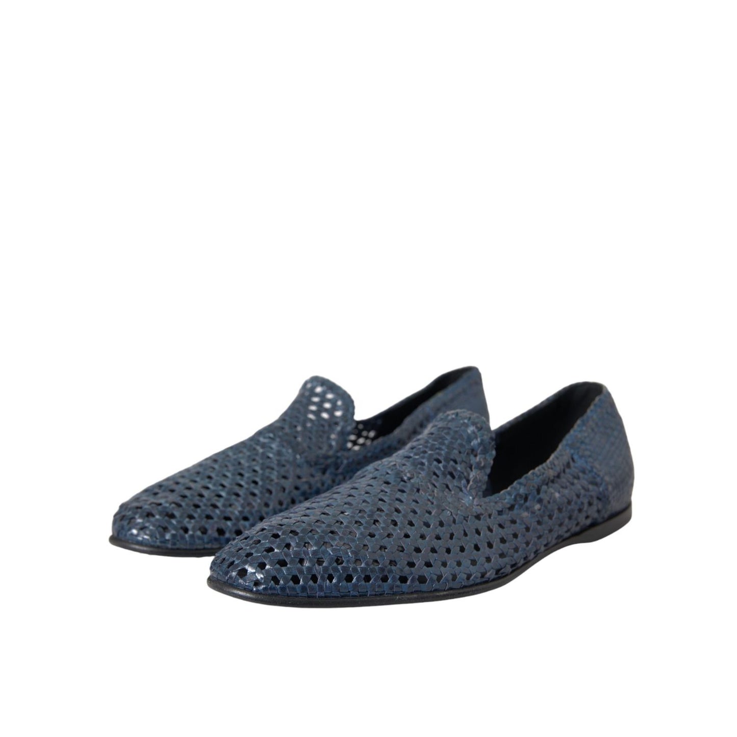 Dolce & Gabbana Blue Woven Leather Slip On Loafers Men Shoes