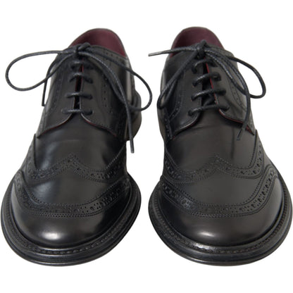 Dolce & Gabbana Black Leather Oxford Wingtip Formal Men Shoes
