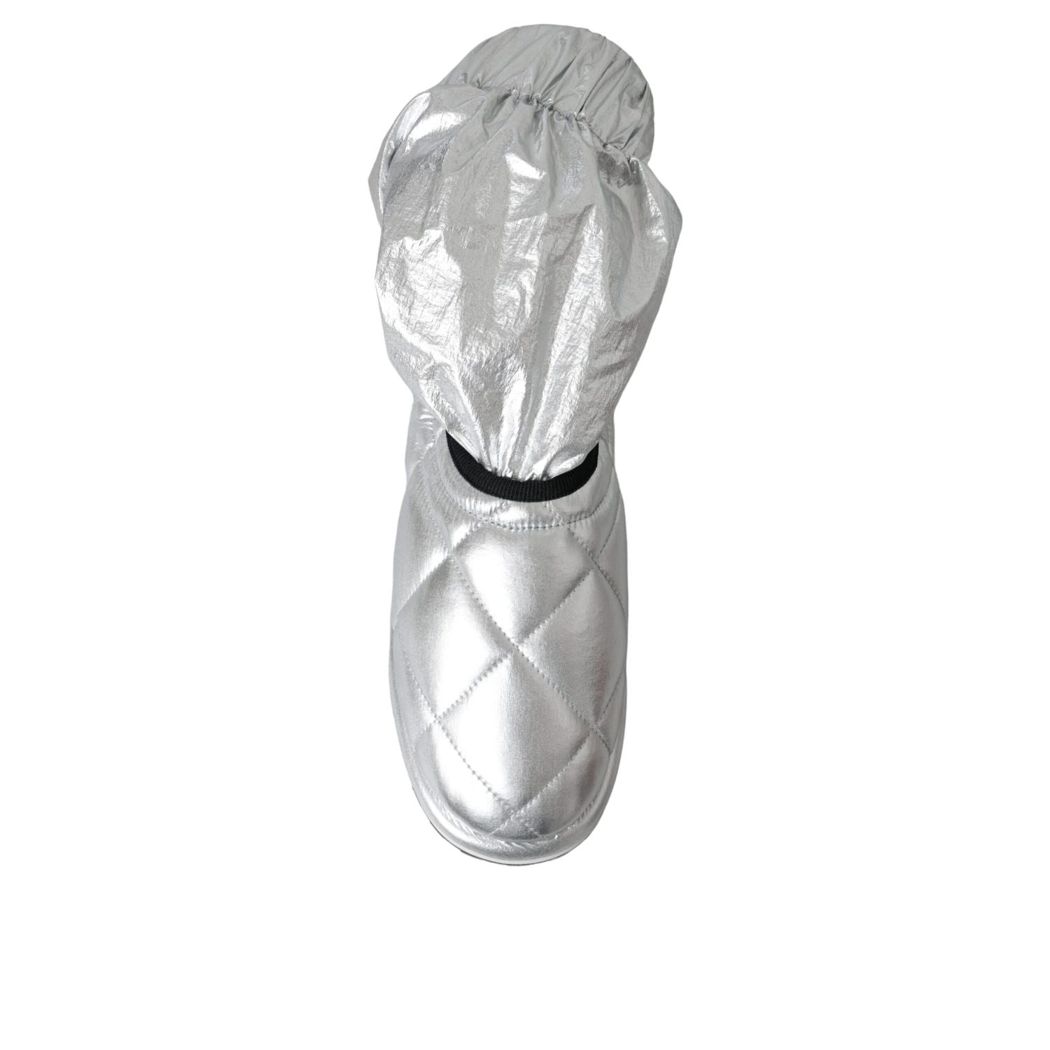 Dolce & Gabbana Metallic Silver Quilted Logo Patch Boot Shoes