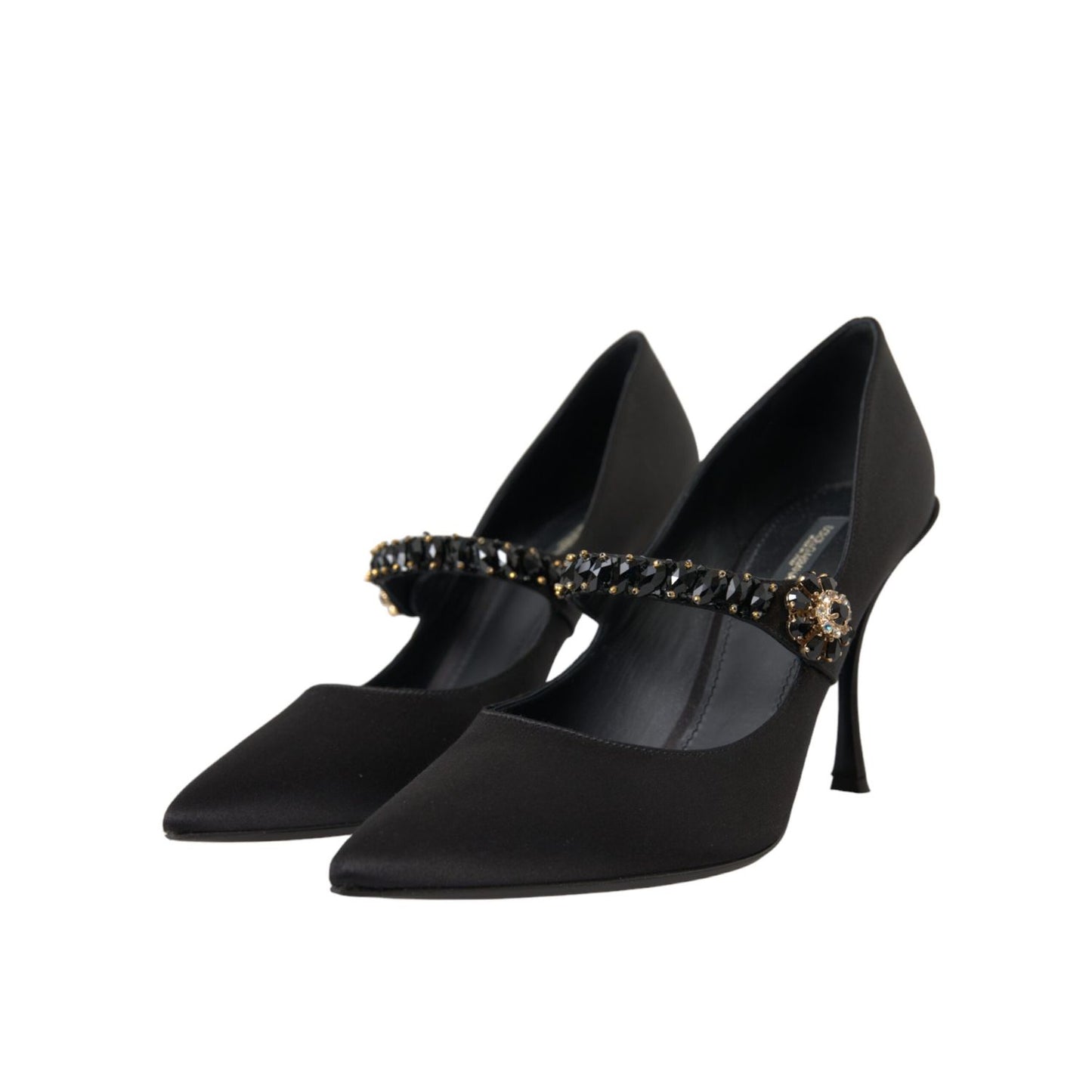 Dolce & Gabbana Black Mary Jane Crystal Heels Pumps Shoes