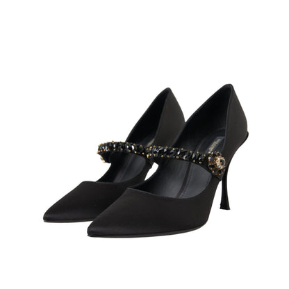 Dolce & Gabbana Black Mary Jane Crystal Heels Pumps Shoes