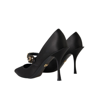 Dolce & Gabbana Black Mary Jane Crystal Heels Pumps Shoes