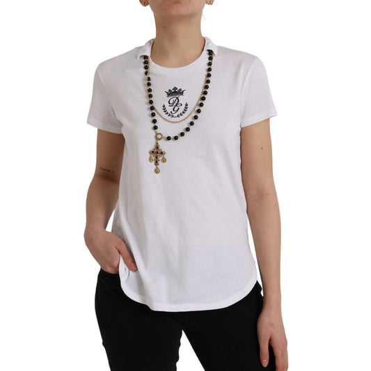 Dolce & Gabbana White Cotton Necklace Short Sleeves T-shirt