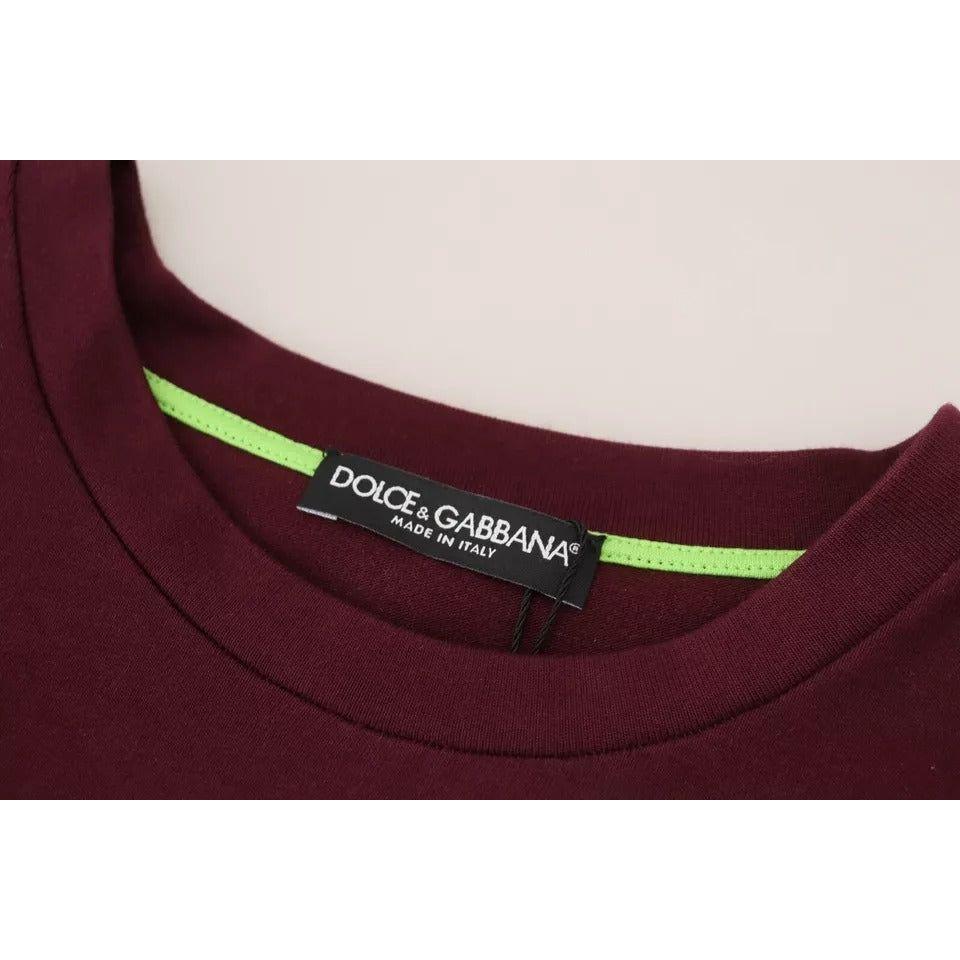 تي شيرت قطني بياقة دائرية وطبعة D&amp;G من Dolce &amp; Gabbana Bordeaux