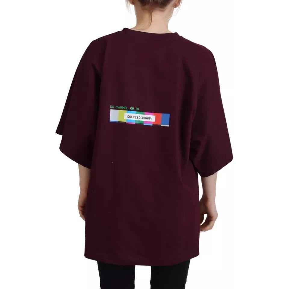 تي شيرت قطني بياقة دائرية وطبعة D&amp;G من Dolce &amp; Gabbana Bordeaux