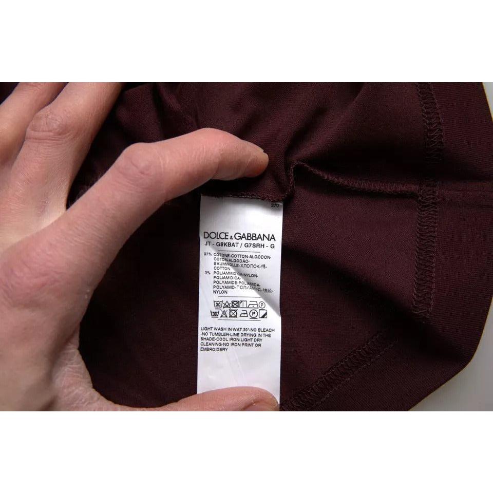 تي شيرت رجالي من Dolce &amp; Gabbana Maroon DG Crown Floral Crewneck