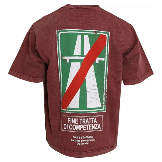 Dolce & Gabbana Maroon Print Round Neck Short Sleeves T-shirt TSH84574-46