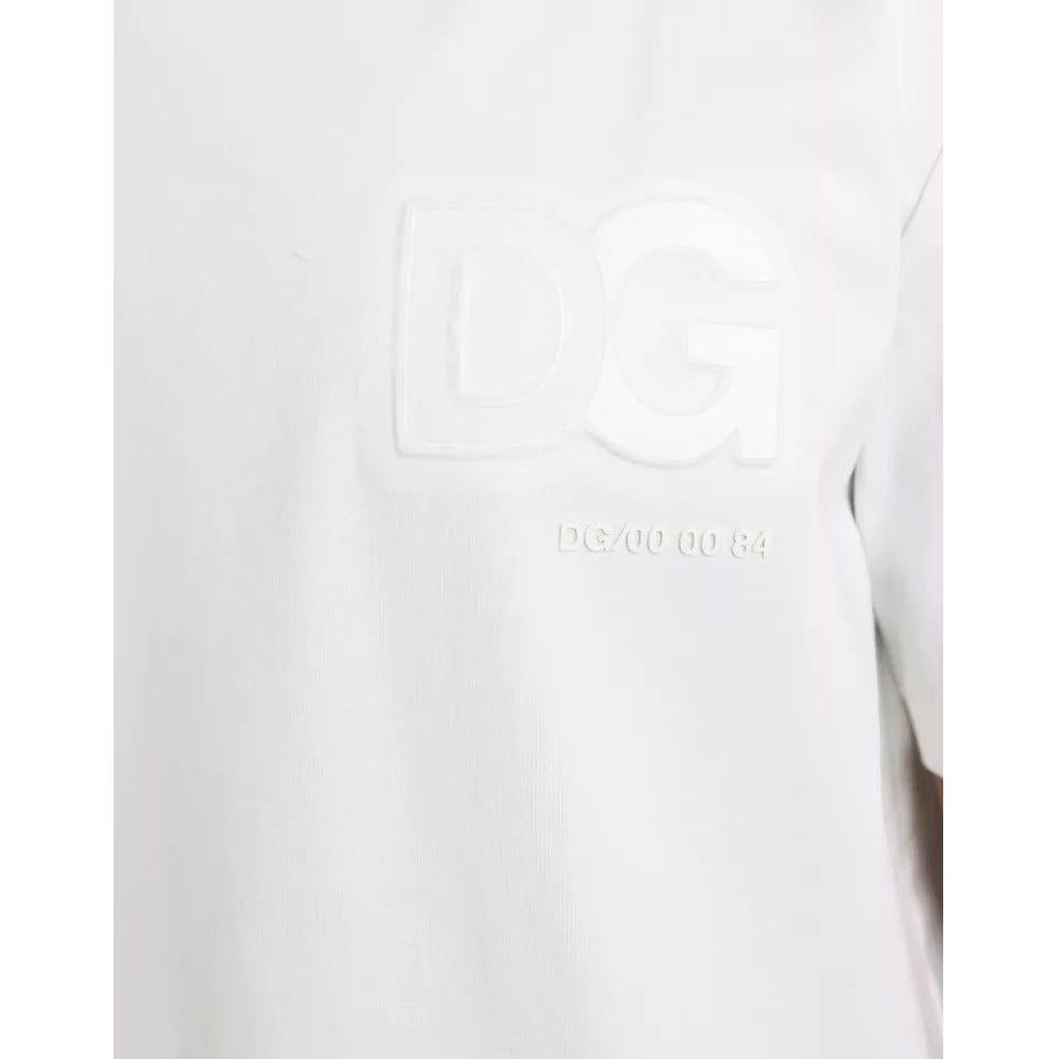 Dolce & Gabbana White Logo Embossed Cotton Crewneck T-shirt