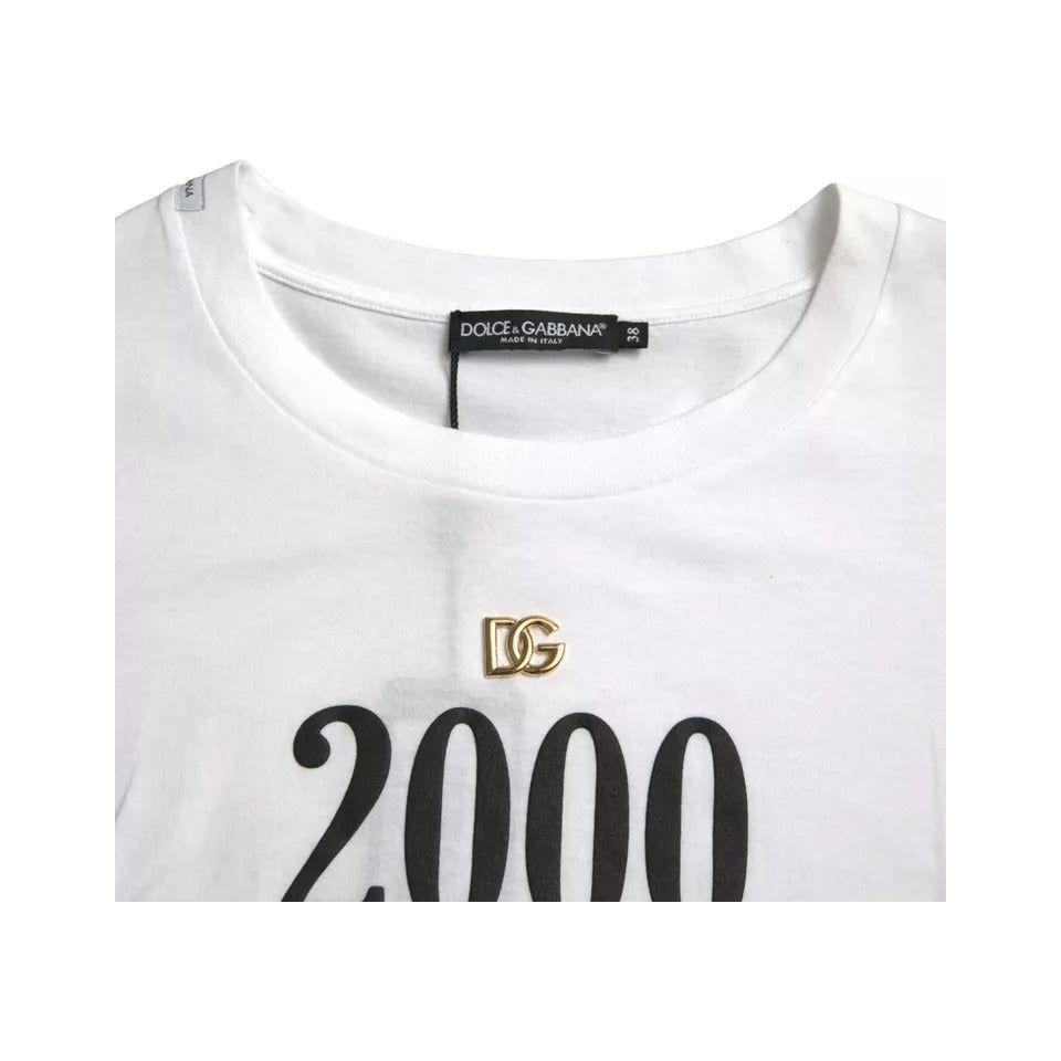 Dolce & Gabbana White Slogan Print Lacing Detailed T-shirt TSH84229-40