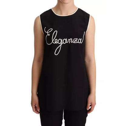 Dolce & Gabbana Black Silk Eleganza Print Sleeveless Tank Top