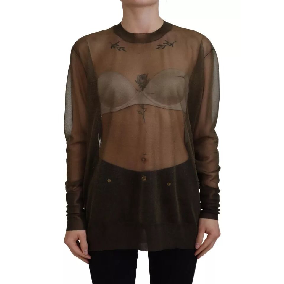 Dolce & Gabbana Black Transparent Crewneck Long Sleeves Top