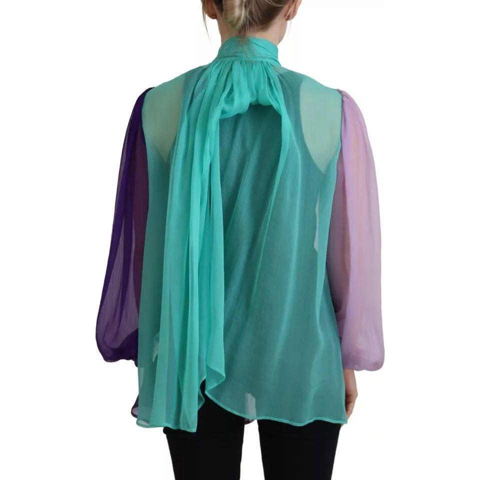 بلوزة دولتشي آند غابانا متعددة الألوان بأكمام طويلة وياقة أسكوت من الحرير