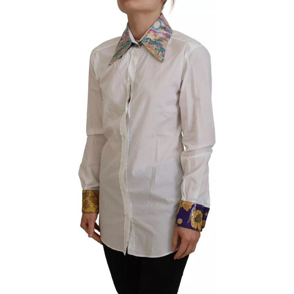 بلوزة دولتشي آند غابانا من القطن بأكمام طويلة ومزينة بنقشة زهور باللون الأبيض