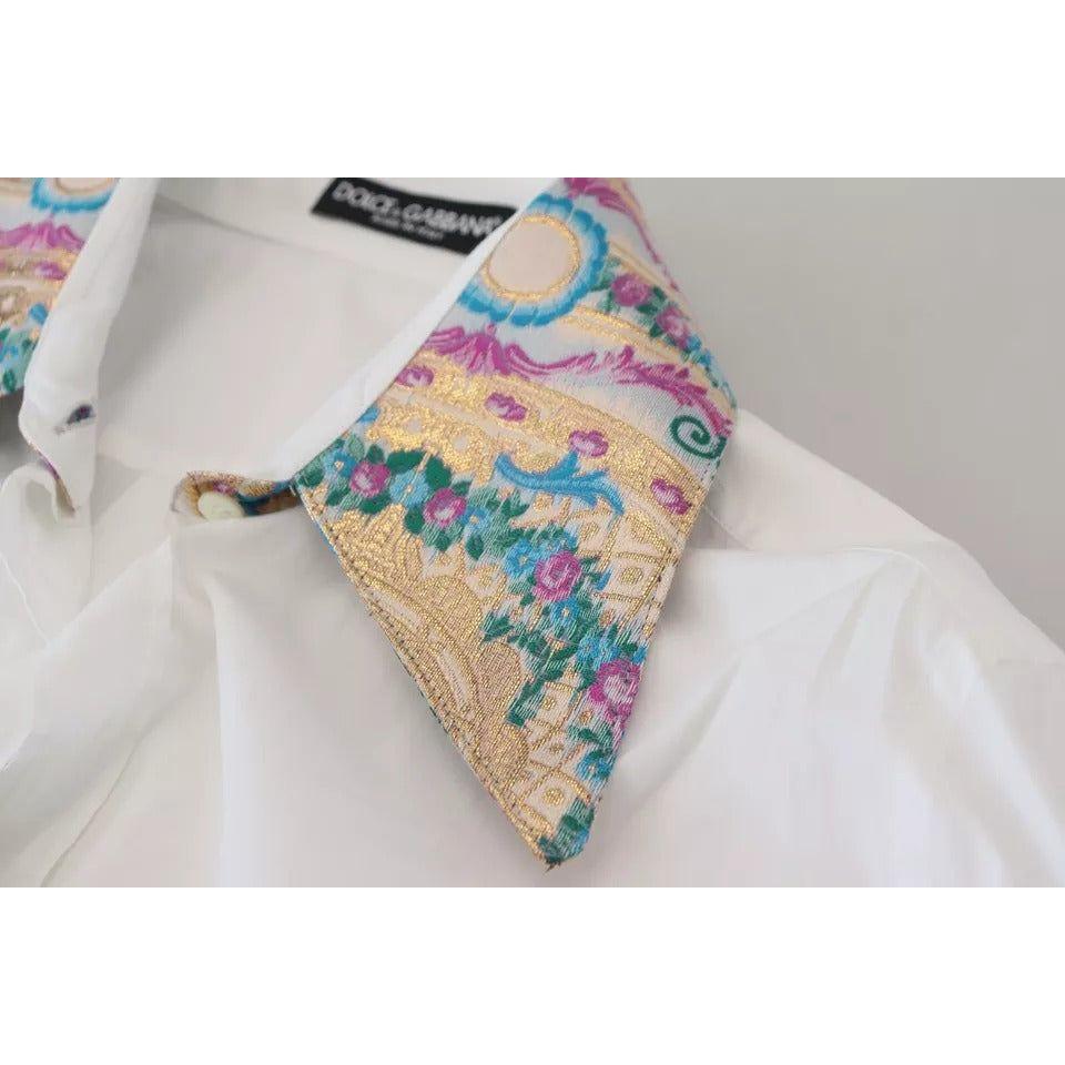 Dolce & Gabbana White Floral Jacquard Cotton Long Sleeves Top