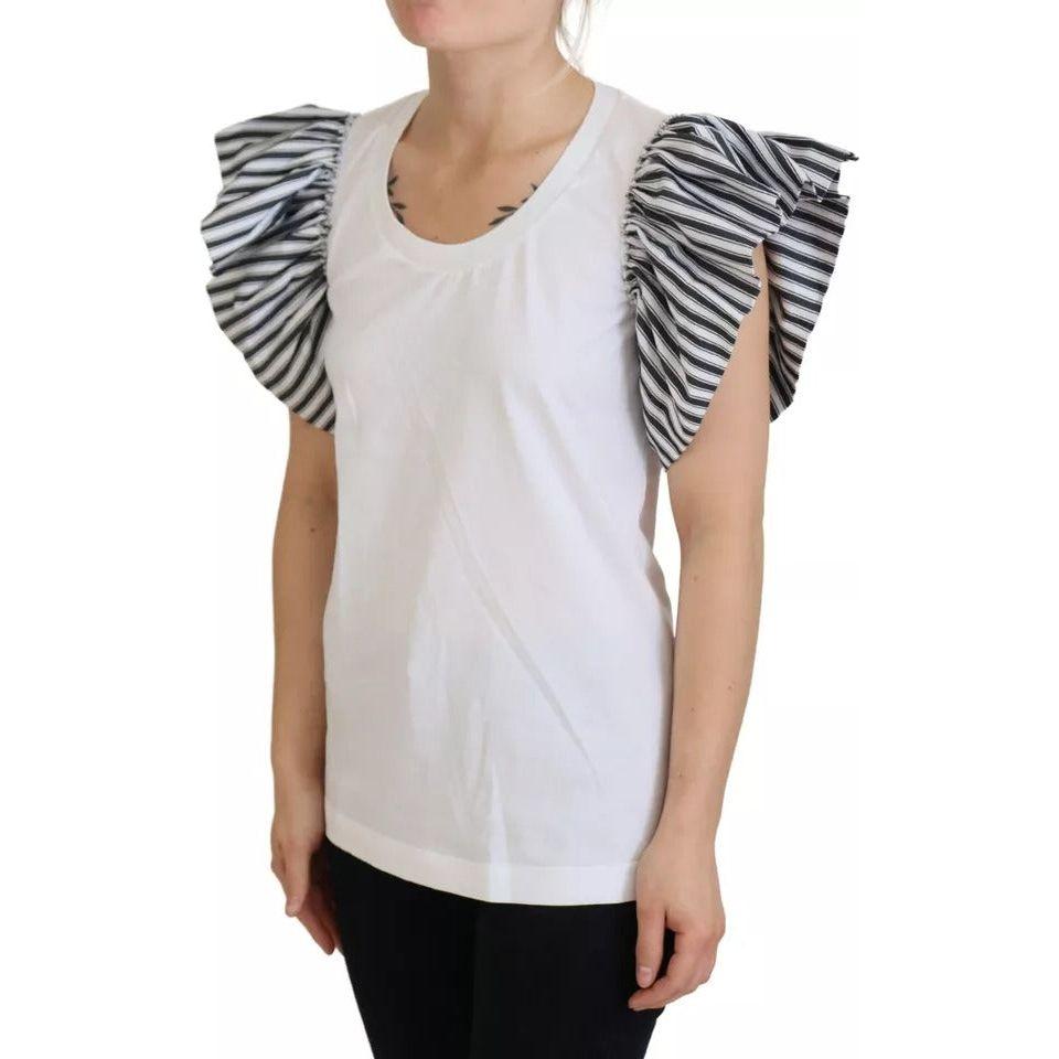 بلوزة دولتشي آند غابانا مخططة باللون الأبيض بأكمام قصيرة