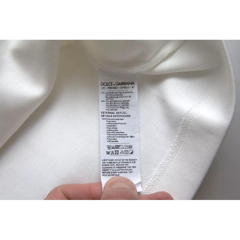 تي شيرت Dolce &amp; Gabbana أبيض من القطن المطاطي باللون الأسود HOT Crystal