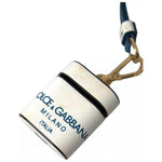 Dolce & Gabbana White Blue Calf Leather Logo Print Strap Airpods Case SMY101189