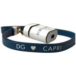 Dolce & Gabbana White Blue Calf Leather Logo Print Strap Airpods Case SMY101189