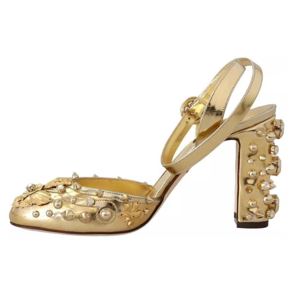 Dolce & Gabbana Gold Studs Vally Slingback Sandals Shoes