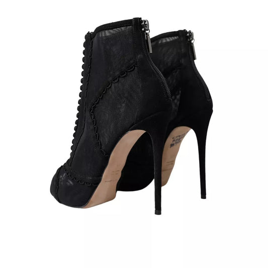 Dolce & Gabbana Black Tulle Stiletto Heels Short Boots Shoes LA10896-39