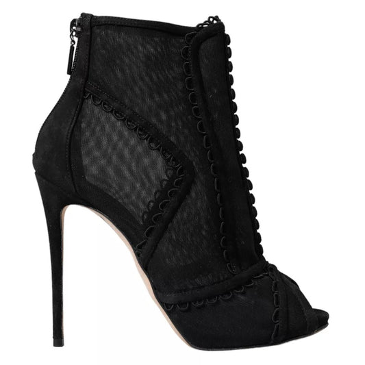 Dolce & Gabbana Black Tulle Stiletto Heels Short Boots Shoes LA10896-39
