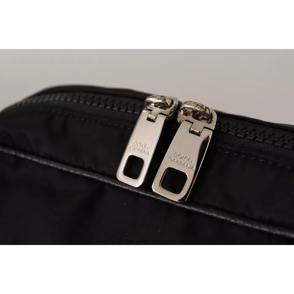 Dolce & Gabbana Black Nylon Leather DG Logo Patch Messenger Cross Body Bag VAS12730