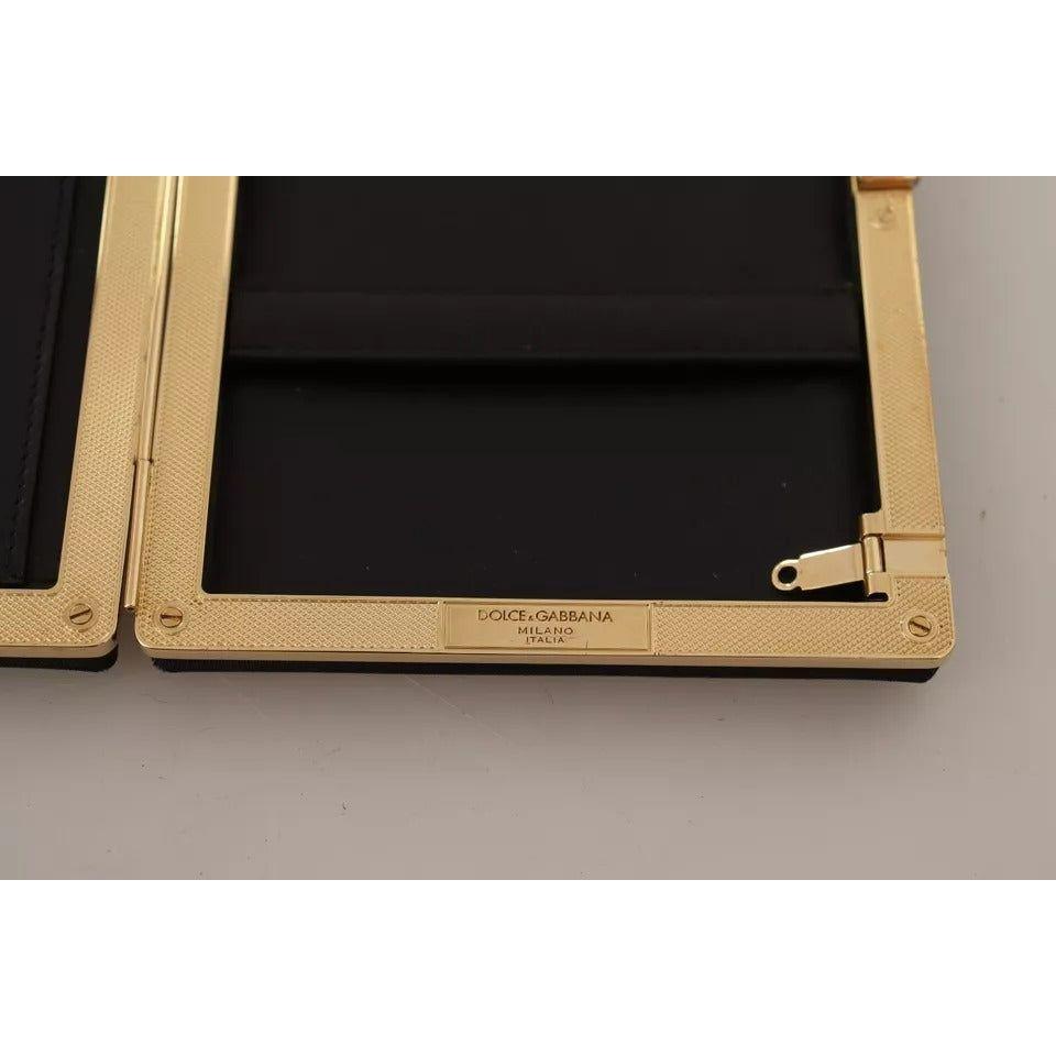 Dolce & Gabbana Black Silk Gold Frame Clutch Evening Party Purse Bag