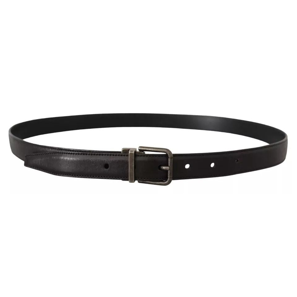 Dolce & Gabbana Black Calf Leather Vintage Logo Metal Buckle Belt BEL8541-100