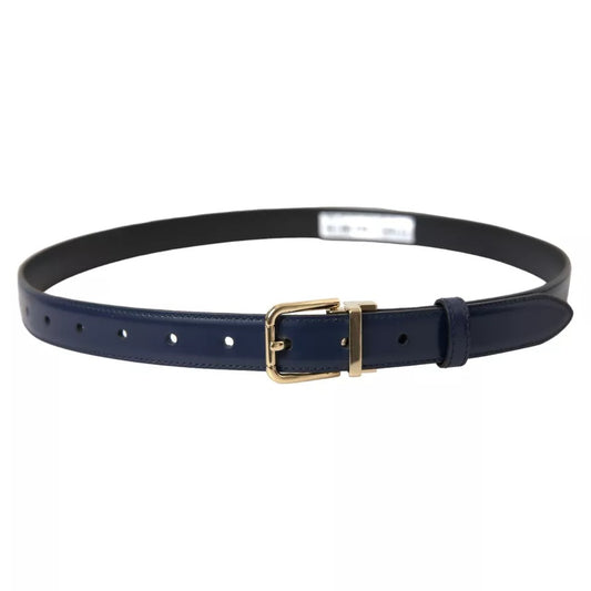 Dolce & Gabbana Blue Leather Gold Metal Buckle Men Belt BEL9114-90