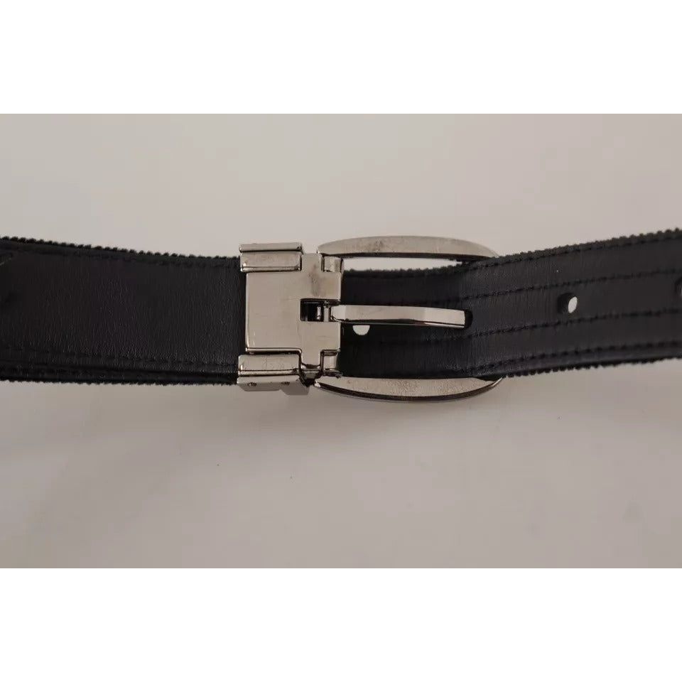 Dolce & Gabbana Black Velvet Silver Tone Metal Logo Buckle Belt BEL8559-90