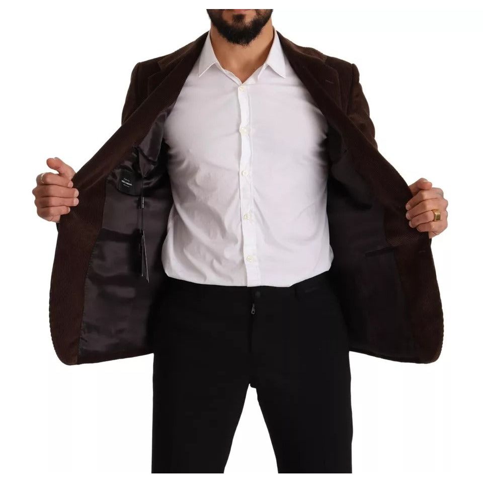 معطف بني من قماش مخملي ضيق من دولتشي آند غابانا، بليزر بشعار DG