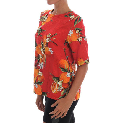Dolce & Gabbana Orange Print Crystal-Embellished Blouse