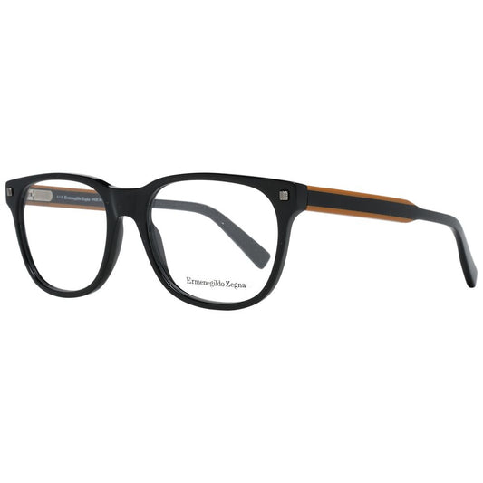 Ermenegildo Zegna Black Men Glasses Frame, plastic full-rim square style, demo lenses, size 54-18-145 with branded case.