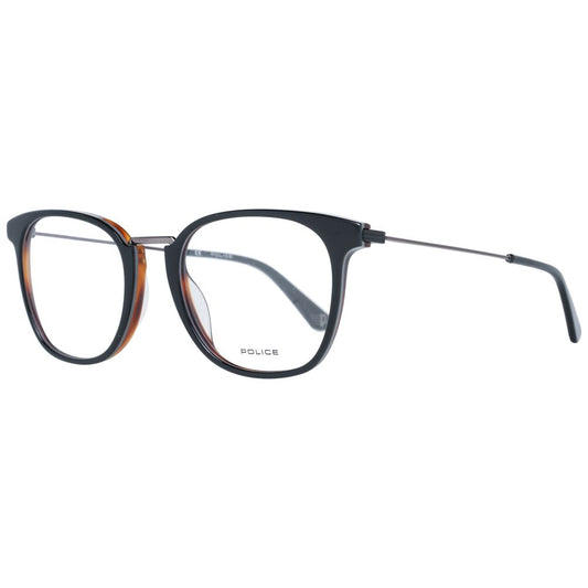 Police Black Men Glasses Frame, full-rim style with metal & plastic, demo lenses included.