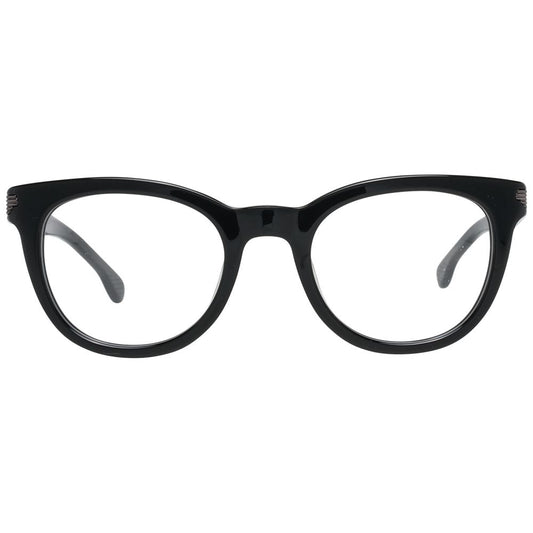 Lozza Black Women Glasses Frame in plastic with full-rim round style, size 47-21-135, includes branded case, no extra features.
