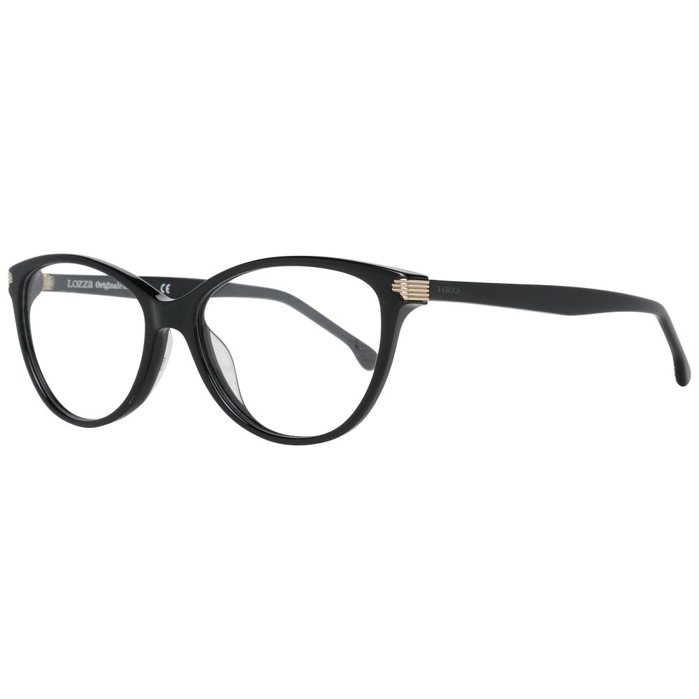 Lozza Black Women Glasses Frame, black plastic full-rim butterfly style, 53-16-135 size, comes with branded case. High-quality eyewear.